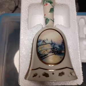 Thomas Kinkade Holiday Bell with Green and Red Accents